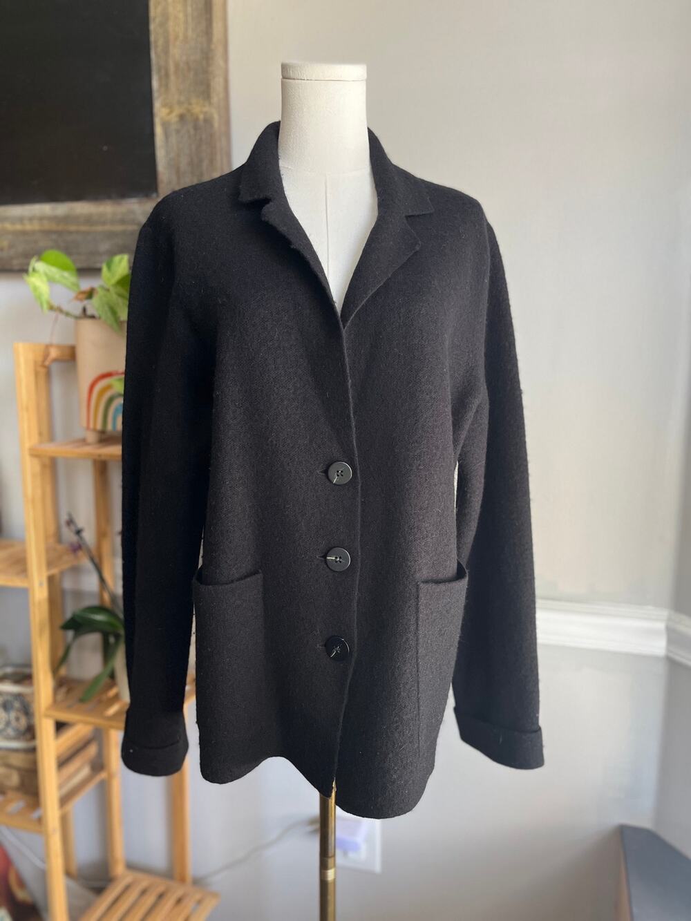 Black Cotton Wool Jacket Moth by Anthropologie Collared Size Large